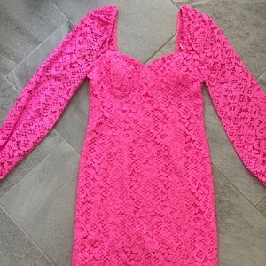 Lilly Pulitzer Juliah Lace LS Dress Barbie Bright Hot Pink